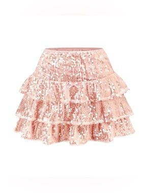 Blush Pink Sequin Tiered Ruffle Mini Skirt